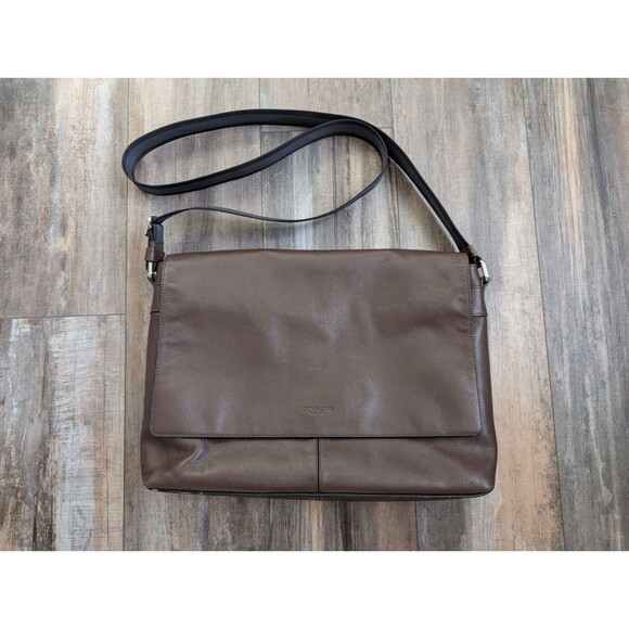 COACH F54792 Charles Messenger Chocolate Brown Leather Shoulder Laptop Bag - Picture 1 of 10